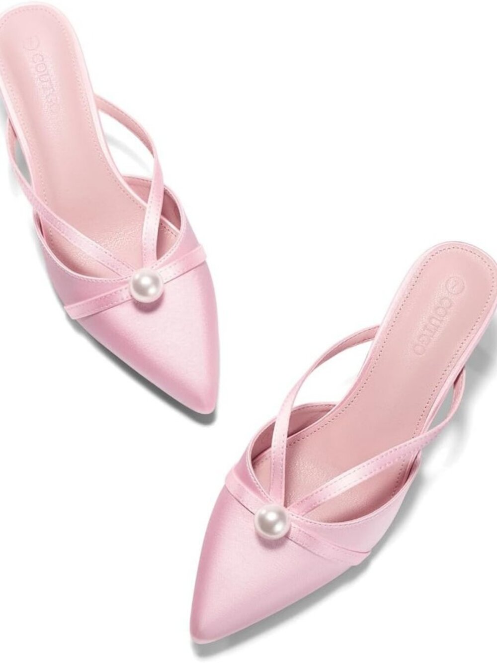 Elegant Pearl Kitten Heels Mules - Closed Pointed Toe Satin Sandals for Weddings
